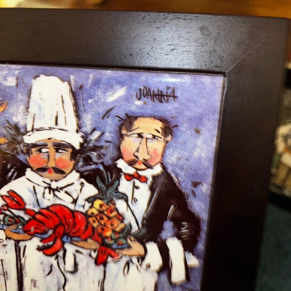 Vintage Italian Joanna Gourmet Chef Glazed Tile Wood Frame Hanging Pictures (3) - Picture 9 of 15
